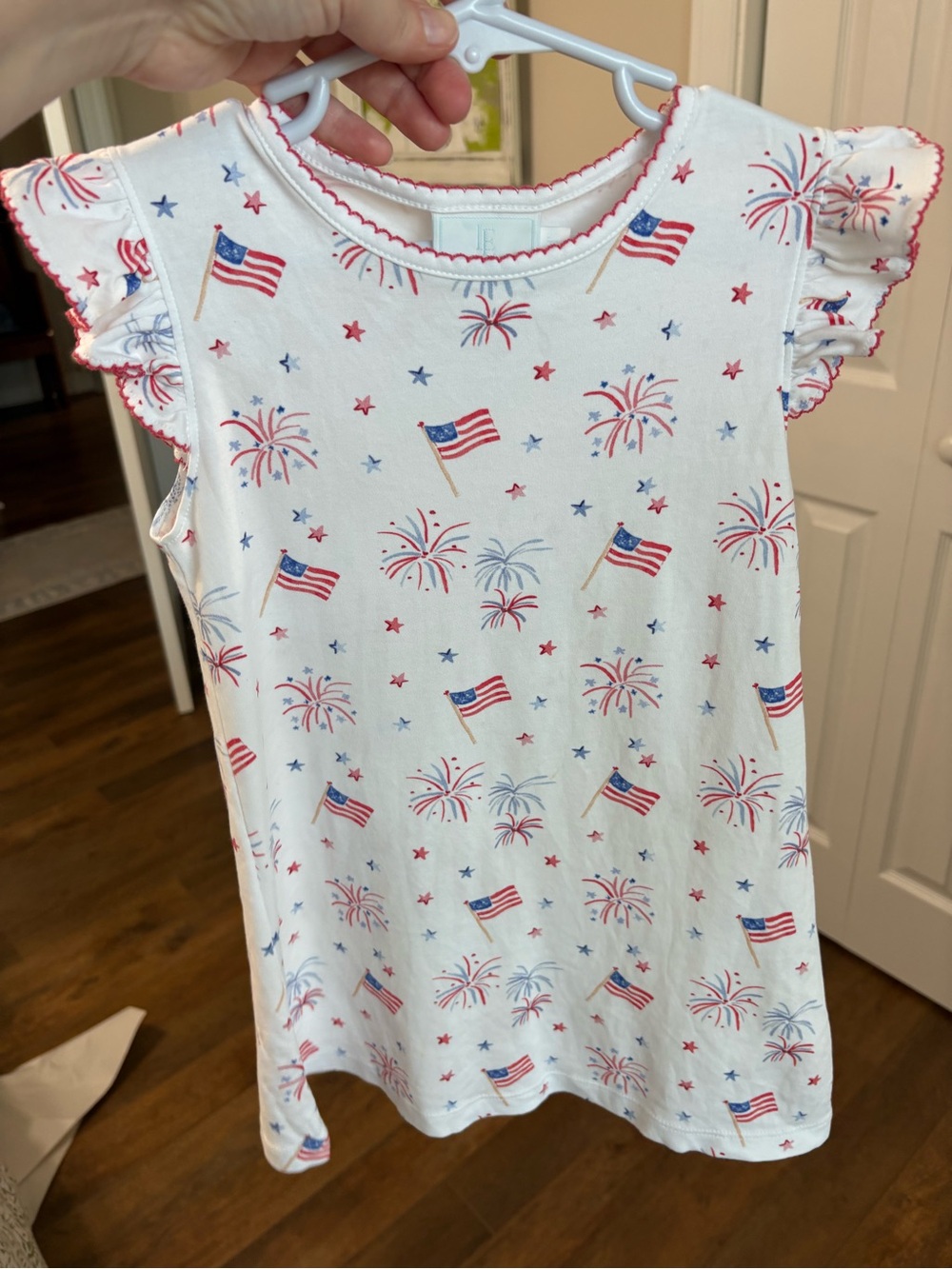 Little English Girls Patriotic Fireworks Flag Dress Red White Blue 3T
